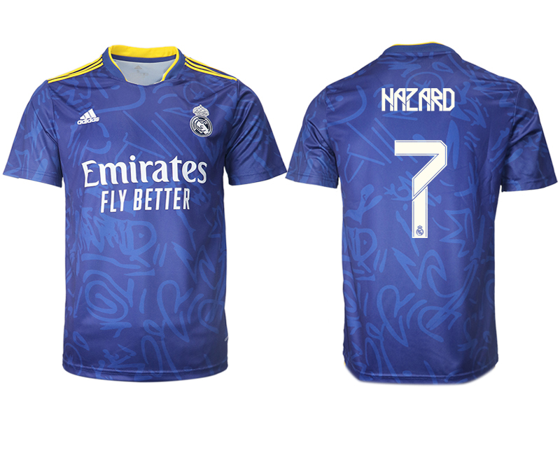 Men 2021-2022 Club Real Madrid away aaa version blue #7 Soccer Jersey